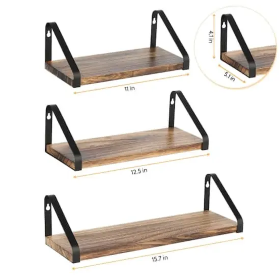 NEX&trade; Brown Rustic Wood Floating Shelves Set {3}