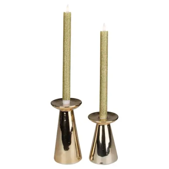 12" Gold Glittered Flameless Taper Candles, 2ct. {3}