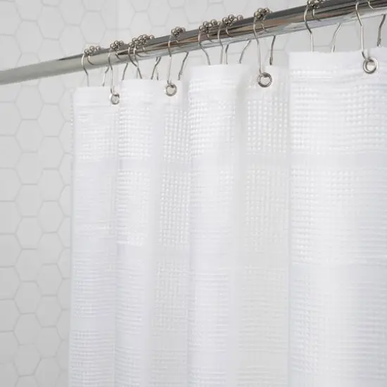 Elle D&eacute;cor White Jacquard Solid Weave Shower Curtain {6}