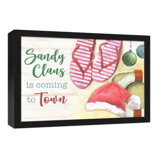 20" Sandy Claus is Coming Christmas Black Framed Wall Décor {3}
