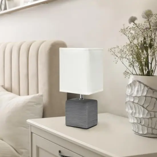 Simple Designs Stone Table Lamp with White Shade Gray {4}