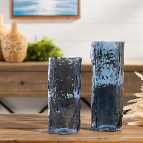 Blue Wavy Glass Vase Set {4}
