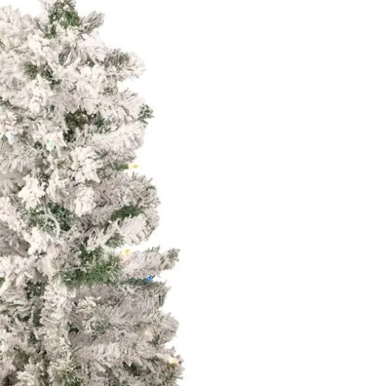 4.5ft. Pre-Lit Flocked Pine Medium Artificial Christmas Tree, Multicolor Lights {5}