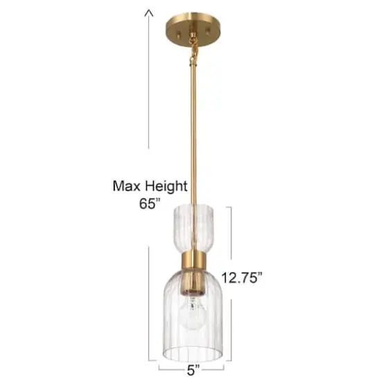 Hello Honey&reg; Josephine Brushed Gold Mid-Century Modern Metal & Clear Ribbed Glass Ceiling Light {6}