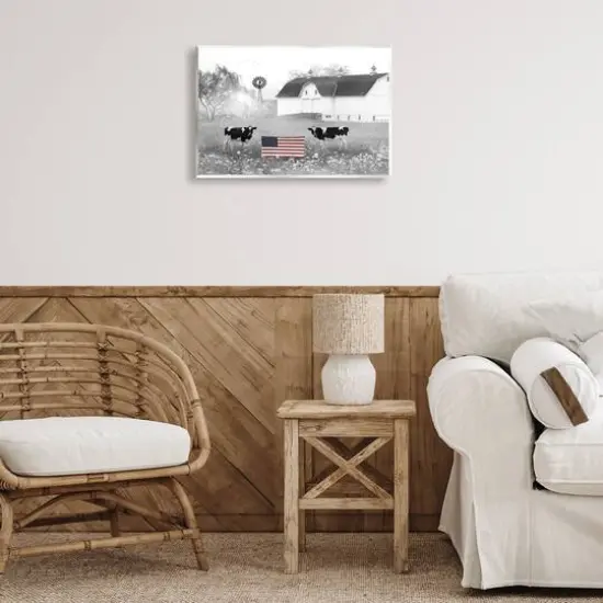 Stupell Industries Americana Barn Country Cows Flag Wall Plaque Art {3}