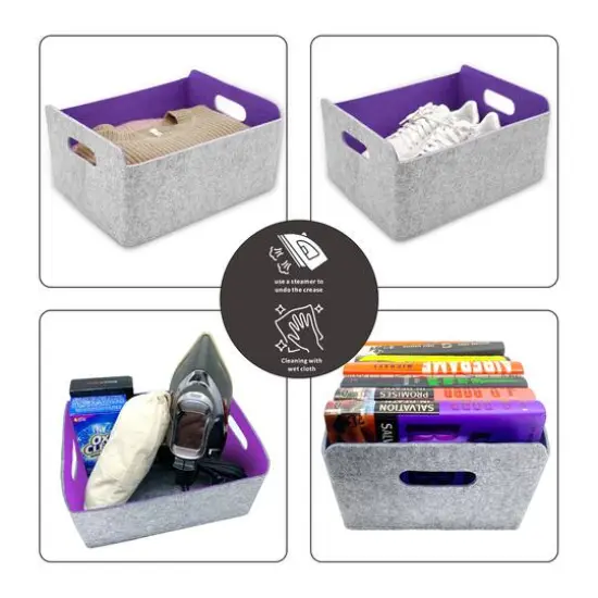 Welaxy Felt 3 Piece Collapsible Storage Bins Purple {9}