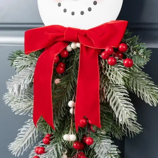 Glitzhome&reg; 25" Greenery Snowman Door Hanger {6}
