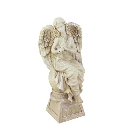 17" Heavenly Gardens Distressed Almond Brown Sitting Angel with Dove Outdoor Statue {1}