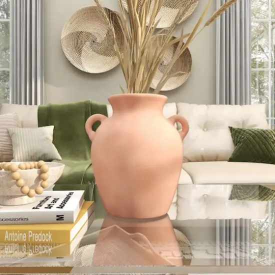 11" Orange Ceramic Terra Cotta Jug Vase with Handles {11}