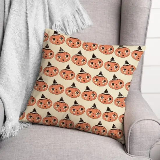 Retro Pumpkin Pattern Spun Poly Throw Pillow {3}