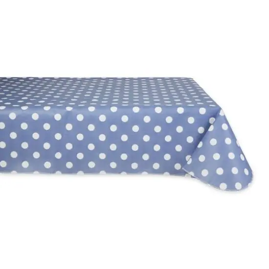 Stonewash Blue Polka Dot Vinyl Tablecloth 60" x 84" {1}