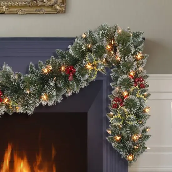 9ft. Pre-Lit Snowy Silverton Pine Garland {4}