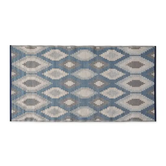 Blue and Gray Ikat Outdoor Floor Runner 3ft. x 6ft. {1}