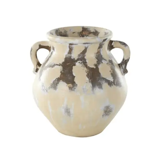 13" Cream Ceramic Vase with Curved Handles {7}