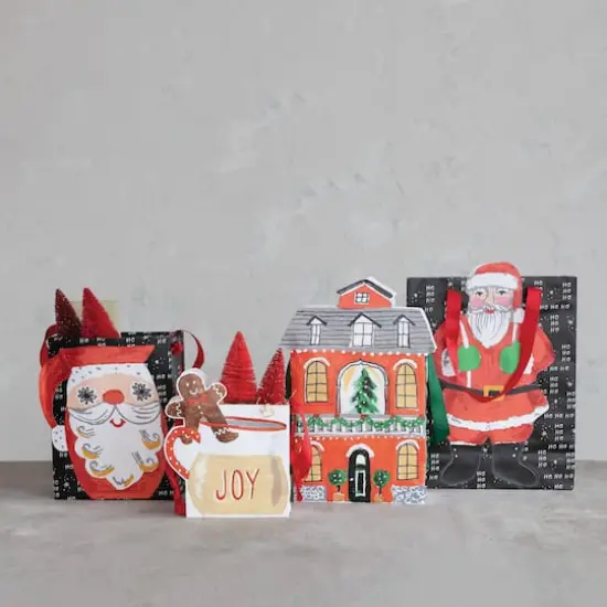 Hello Honey&reg; Printed Recycled Paper House, Santa & Mug Shaped Gift Bag Set {4}