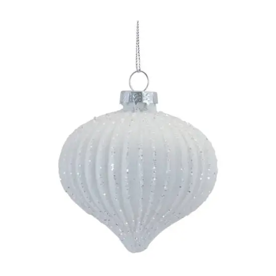 Glitter Ribbed White Glass Ornament Set {4}