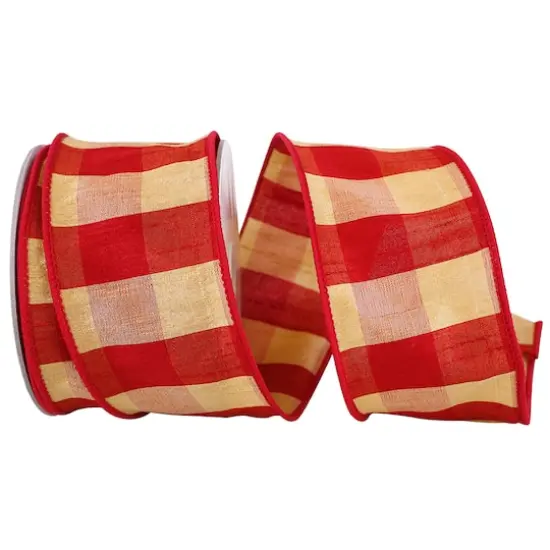 JAM Paper 2.5" x 10yd. Red & Yellow Plaid Wired Dupioni Ribbon {1}