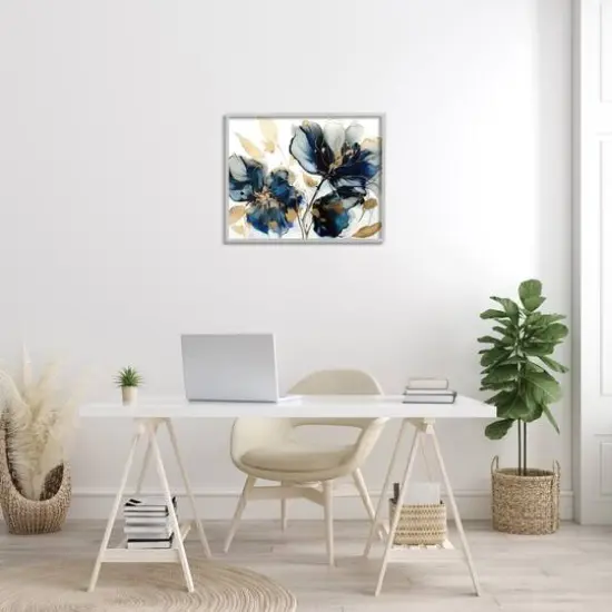 Stupell Industries Blue Swirling Modern Flowers Framed Giclee Art Gray {3}
