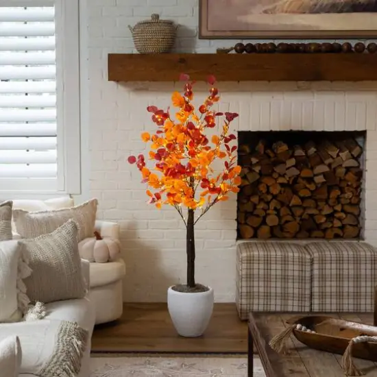 5ft. Pre-Lit Bright Autumn Eucalyptus Artificial Fall Tree with 300 Warm White LED Lights {10}