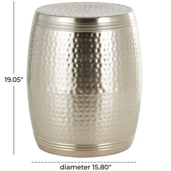 19" Silver Metal Handmade Hammered Drum Accent Table with Hammered Design {9}