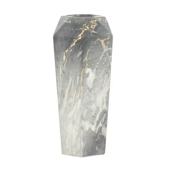14" Black & White Marbled Ceramic Contemporary Vase {1}