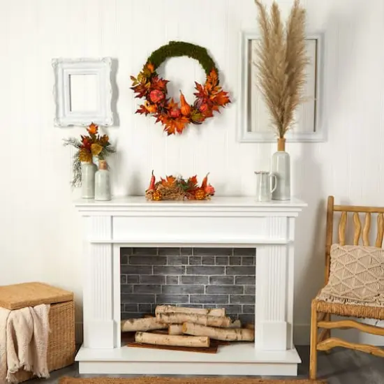 20" LED Autumn Pumpkin, Gourd & Fall Maple Leaf Wreath {3}