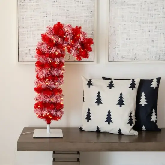 2.5ft. Pre-Lit Red Candy Cane Artificial Christmas Tree, Clear Micro LED Lights {3}