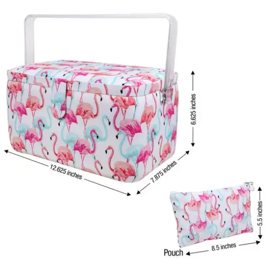 SINGER&reg; Large Flamingo Print Sewing Basket with Matching Pouch Sew Kit {5}