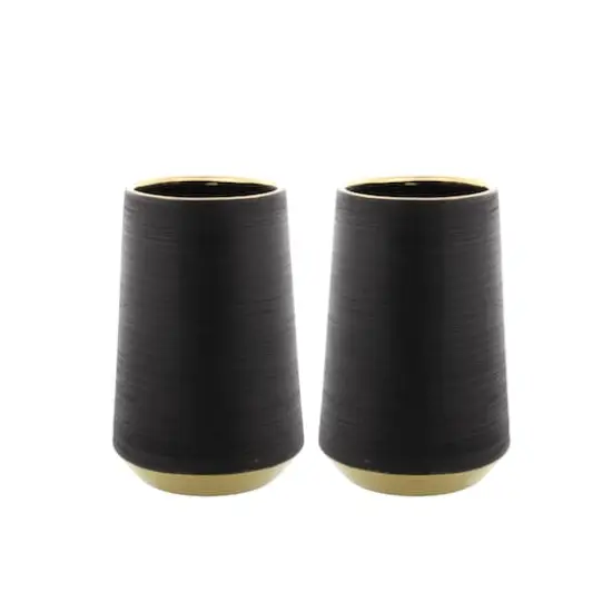 CosmoLiving by Cosmopolitan Set of 2 Black Porcelain Glam Vase, 5" x 8" {8}