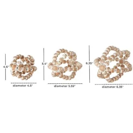 Whitewashed Brown Beaded Knot Wood Sculpture Set {5}