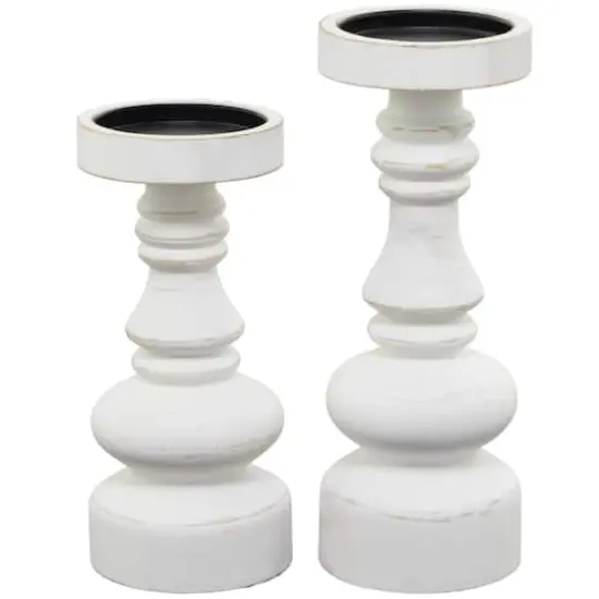 White Wood Turned Style Pillar Candle Holder Set {5}