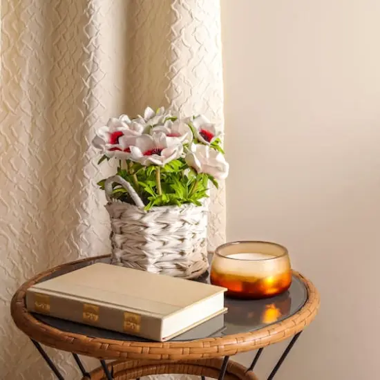 10" Anemone Flower Bouquet In White Basket {4}