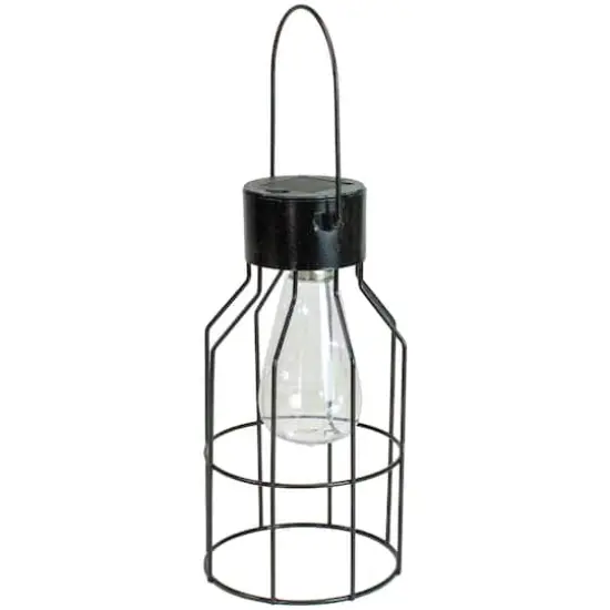9.5" Black Outdoor Hanging Geometric Solar Lantern with Handle {1}