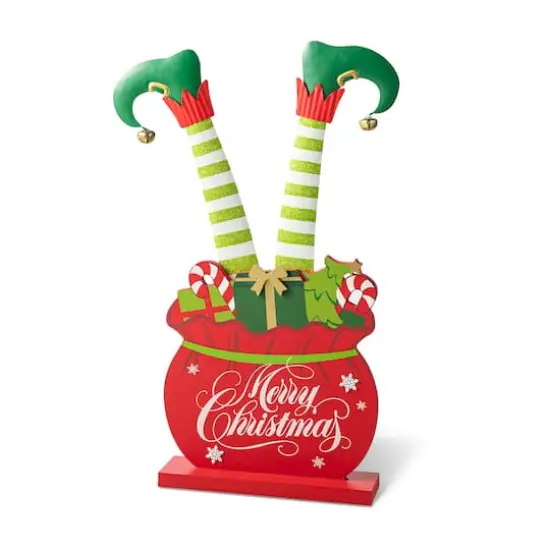 Glitzhome&reg; 2ft. Wood & Metal Elf Legs in Gift Box Porch D&eacute;cor {1}
