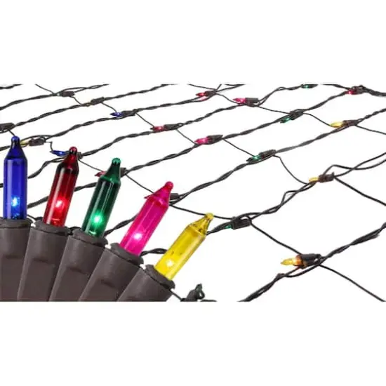 2ft. x 8ft. Multicolor Mini Net Style Christmas Lights with Brown Wire {1}