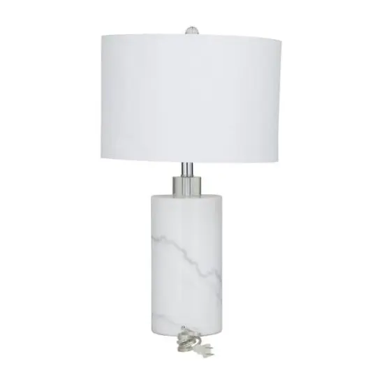 White Marble Thick Stand Table Lamp with Drum Shade 15" x 15" x 26" {7}