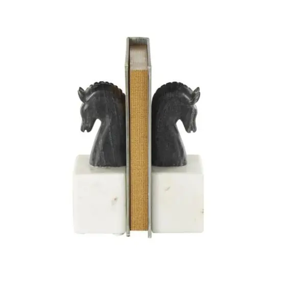 7" Black Marble Horse Distressed Decorative Bookends with White Block Bases, 2ct. {7}