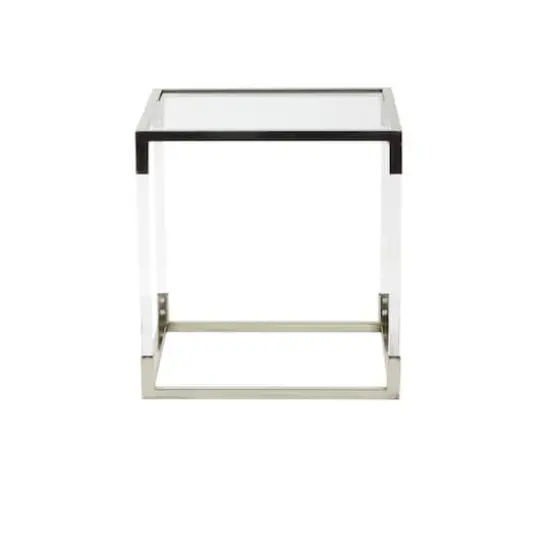 20.25" Silver Metal Floral Cube Shaped Accent Table with Clear Glass Top {4}