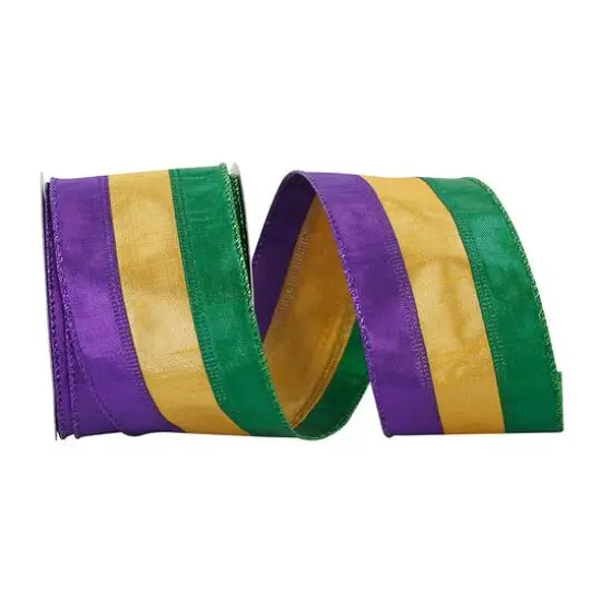Reliant 2.5" x 10yd. Lam&eacute; Metallic Wired Mardi Gras Tri Stripe Ribbon {1}