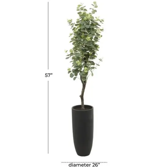 57" Green Faux Foliage Eucalyptus Artificial Tree With Black Plastic Pot {7}