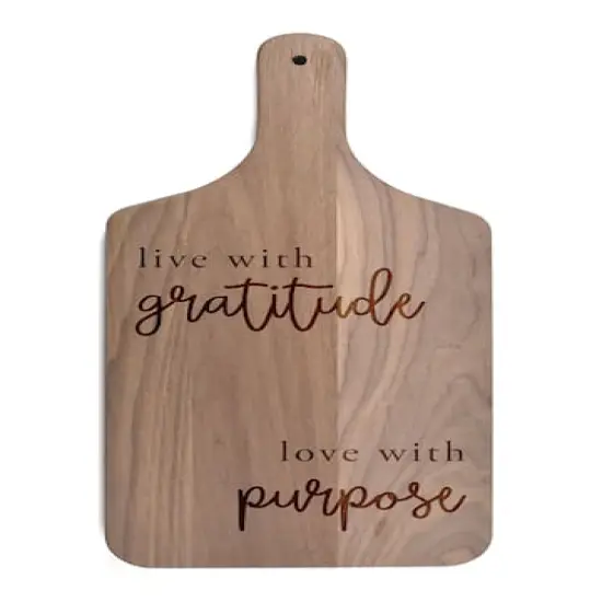 Gratitude and Purpose 8" x 17" Walnut Paddle Cutting Board {1}