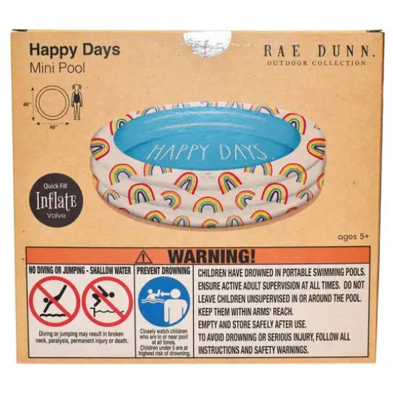 Rae Dunn 4ft. Happy Days Aqua Rainbow Mini Pool {8}
