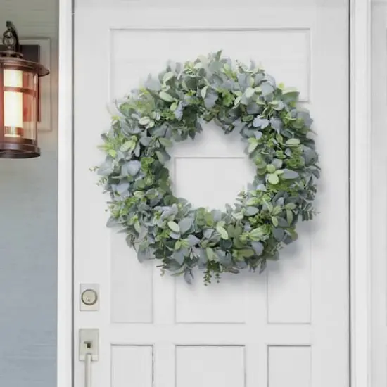 28" Flocked Lamb's Ear Spring Wreath {4}