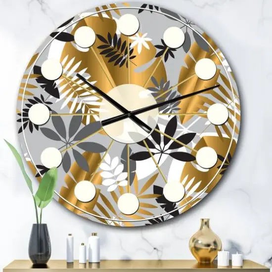 Designart Geometric Luxury Jungle Foliage Mid-Century Modern Wall Clock {1}