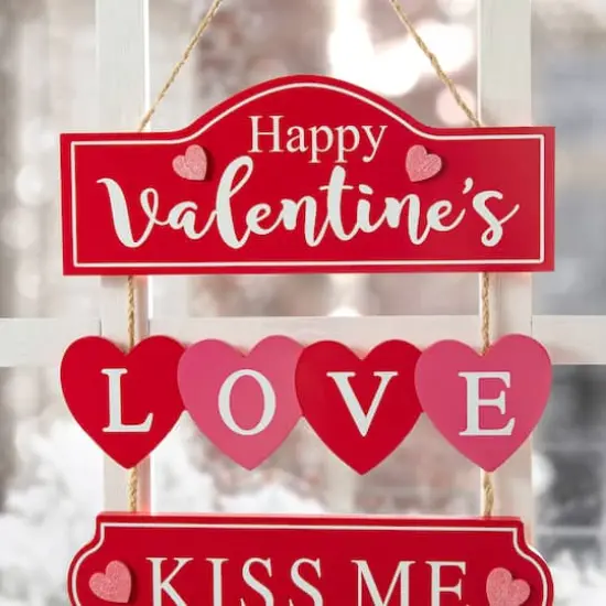 Glitzhome&reg; 13.5" Valentine's Wooden Love Door Hanger {5}