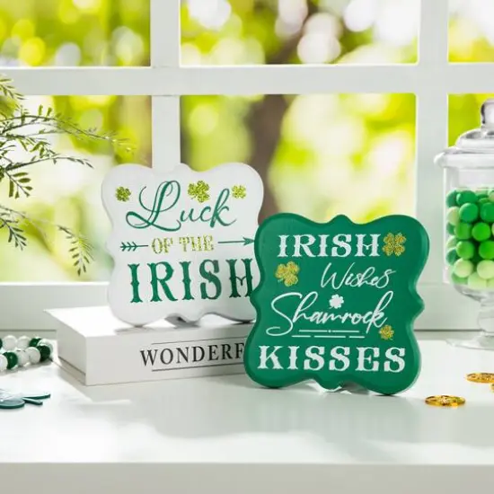 Glitzhome&reg; St. Patrick's Wooden Table D&eacute;cor Set {4}