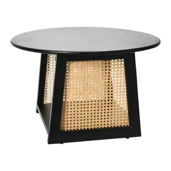 Hello Honey® 26" Bohemian Wood Coffee Table with Woven Cane Sides Black Finish {5}