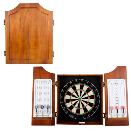 Toy Time Beveled Wood Pro Style Dart Cabinet Set {3}
