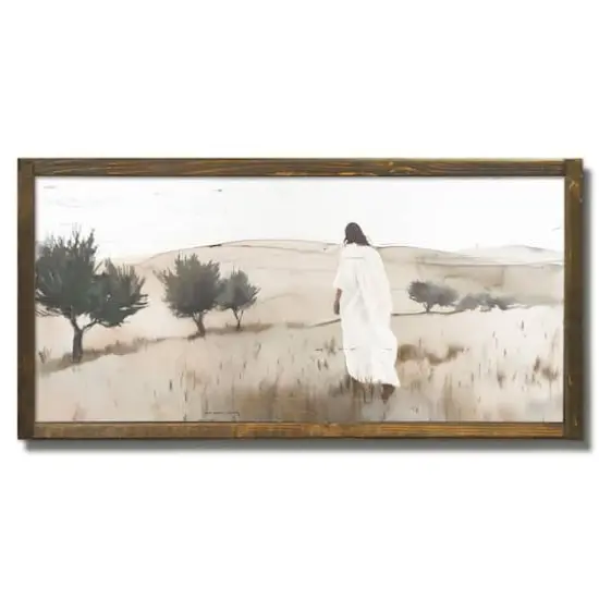 24" x 12" Jesus Walking Framed Wood Plaque {1}