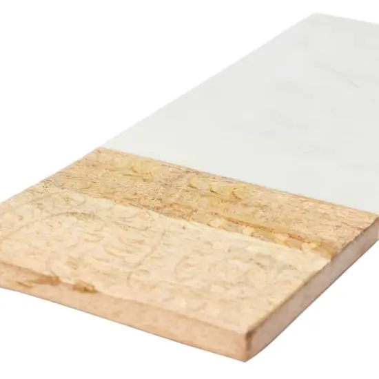 Hello Honey&reg; 15" Contemporary Mango Wood & Marble Serving Board with Engraved Design {3}